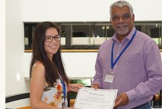 Linden Muellner-Wong received her RSB Director's Prize in Honours award from RSB Director, Allen Rodrigo. Image Sharyn Wragg.