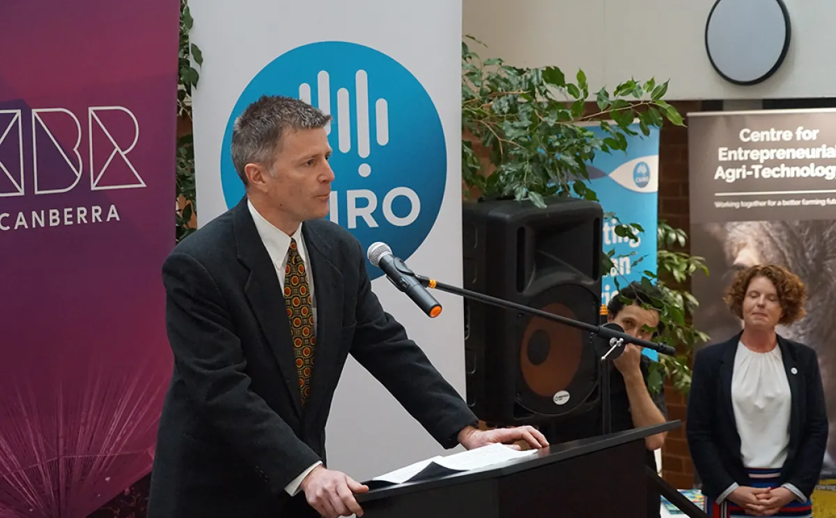 Owen Atkin at the opening of CEAT. Image Sharyn Wragg