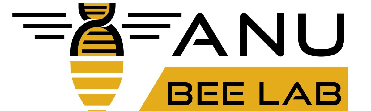 Logo for ANU Bee Lab featuring a stylized bee above the letters &quot;ANU&quot; with &quot;BEE LAB&quot; in a yellow rectangle.