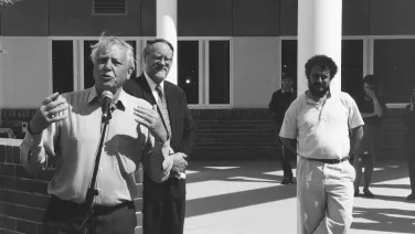 Opening of the Gould Wing by Sir David Attenborough in 1996. Image credit: ANU