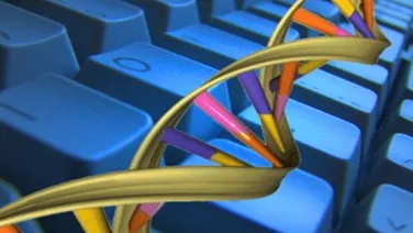 A bundle of colorful wires weaving through the keys of a computer keyboard.